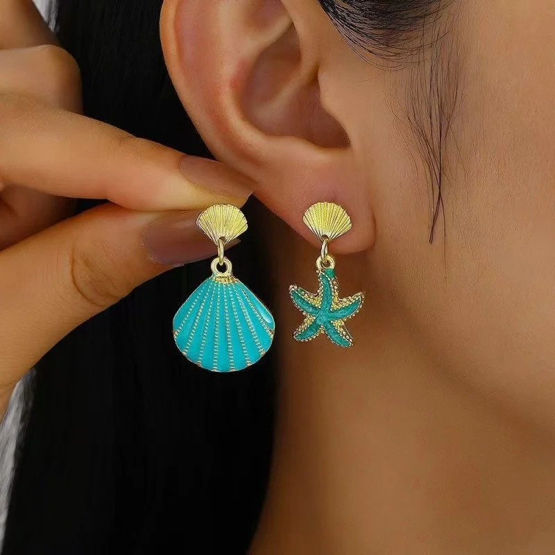 

Fashionable Alloy Metal Starfish Shell Enamel Earrings for Ladies Jewelry Accessory Elegant And Durable