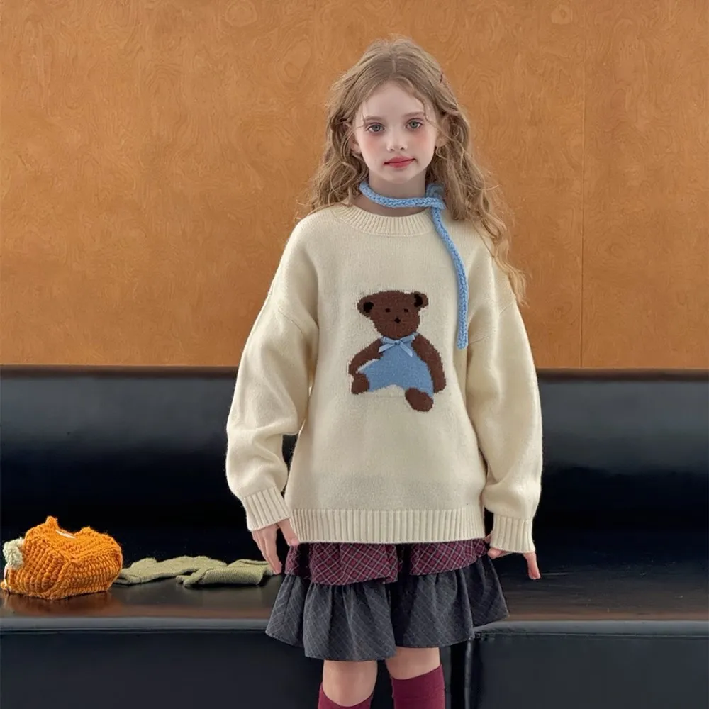 

Winter kids girls clothes baby tops Cartoon pattern knitted sweater Wool sweater Comfortable warm knitted pullover sweater