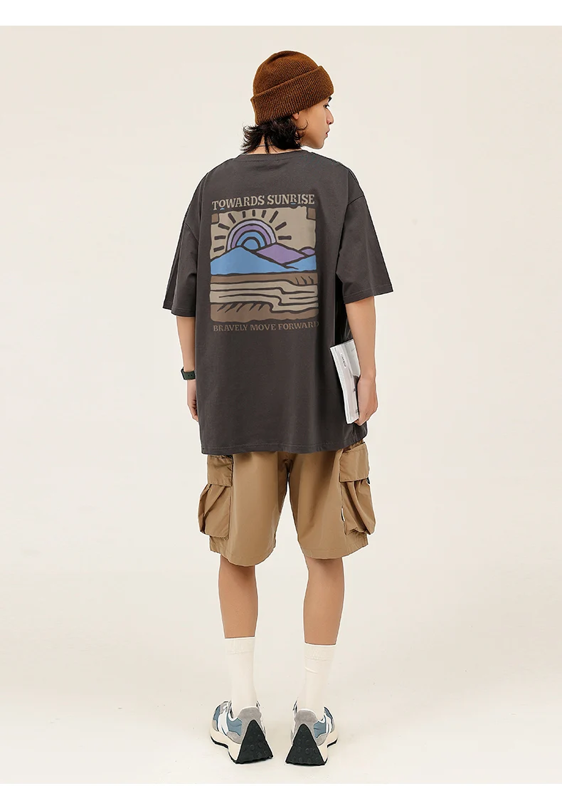 American Retro Pattern Printed Short-sleeved Crew Neck Cotton T-shirt Unisex Oversized Top Casual Loose Fashion Streetwear Top