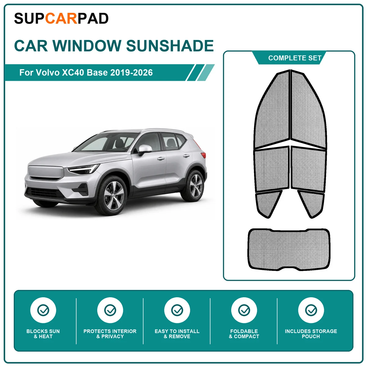 For Volvo XC40 Base 2019-2026 Full Set Car Window Sunshades UV Block Privacy Heat Insulated Foldable Car Curtain