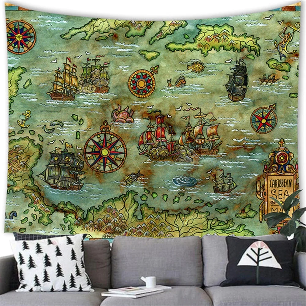 World Map Tapestry Watercolor Antique Pirate Treasure Map Hippie Boho Home Decor Bedroom Living Room Wall Hanging Tapestries