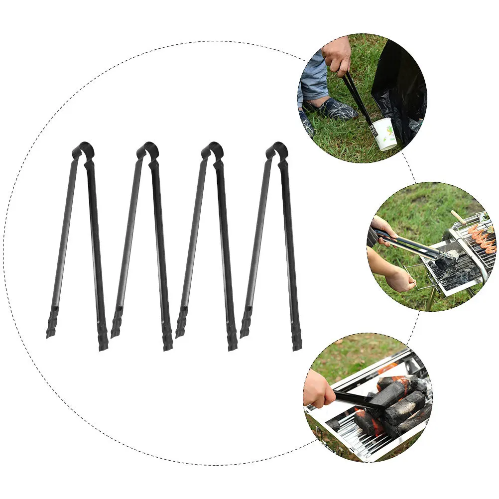 

4pcs Bbq Tong Lengthened Charcoal Clamp For Outdoor Camping Grilling Long Handle Reusable Barbecue Carbon Clip Tool Kitchen Bar
