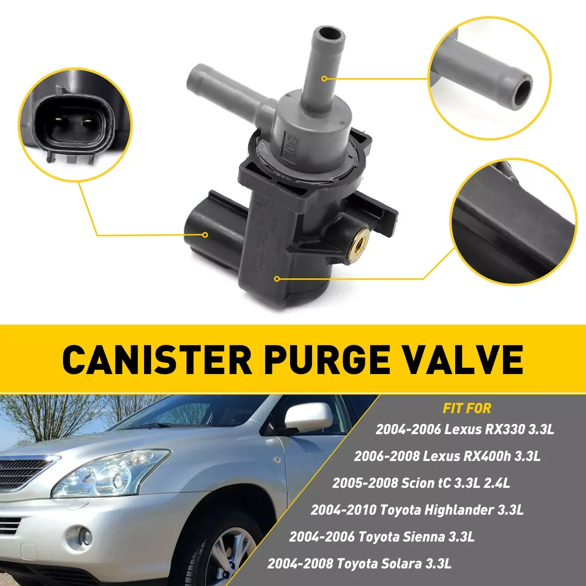 

1X Vapor Canister Purge For Valve 2004-2010 Toyota Highlander 136200-2771 2.3 3.0 3.3 Corolla Prius Lexus 90910-12272 9091012272