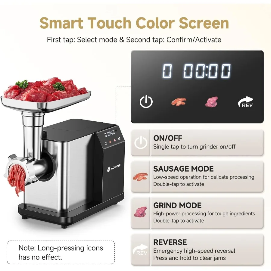 Electric Meat Grinder 3000W Max with Touch Color Screen AutoReverse Function and Builtin Storage for Home Kitchen Use 3 Speed S