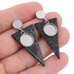 6pcs Stainless Steel Fit 10mm Cabochon Earring Base Setting Blanks Diy Post Ear Studs Diy With Triangle Stone For Jewelry Making