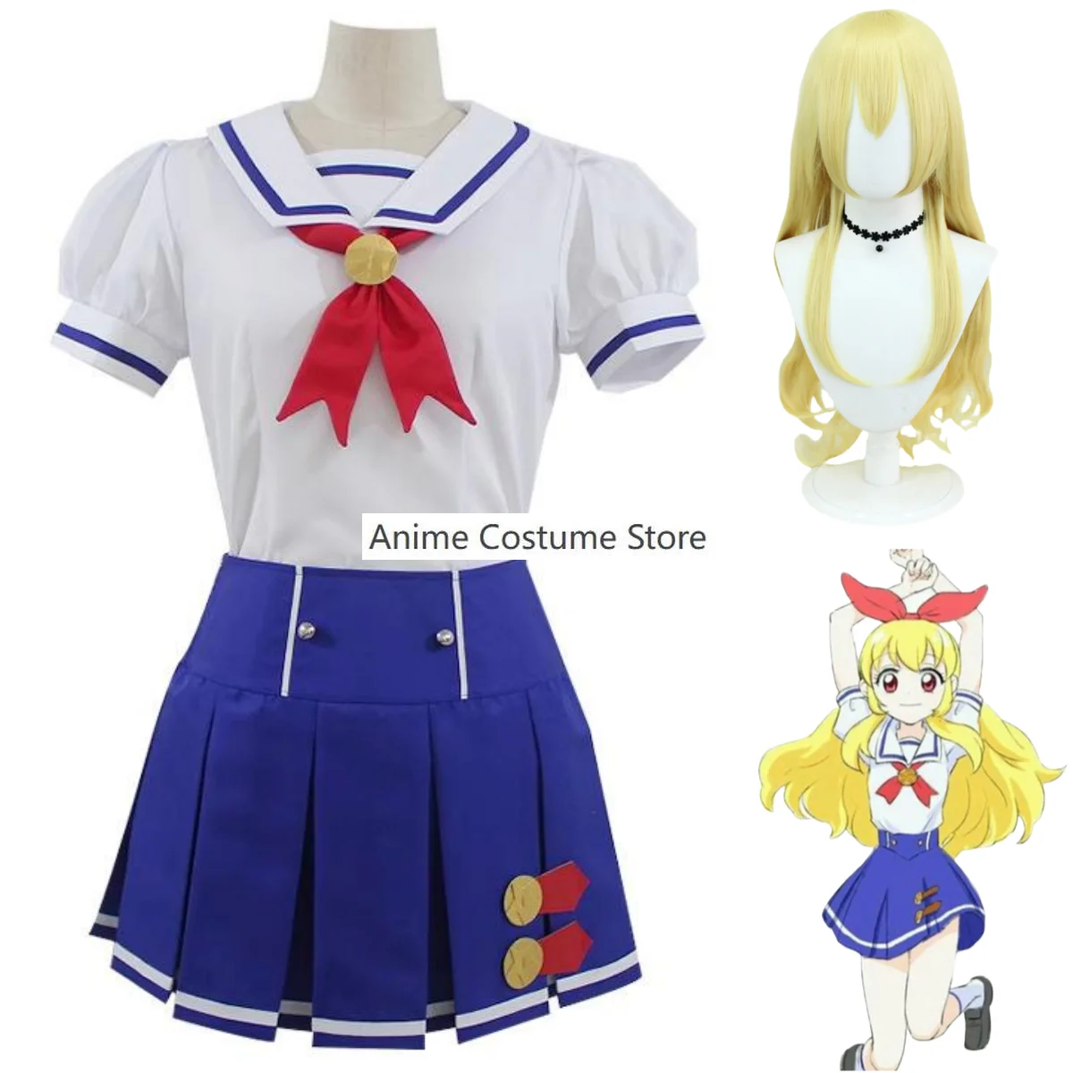 

Костюм для косплея аниме Aikatsu!Hoshimiya Ichigo, парик, белая рубашка JK, школьная форма, юбка, Женский кавайный сексуальный костюм на Хэллоуин, Сейлор