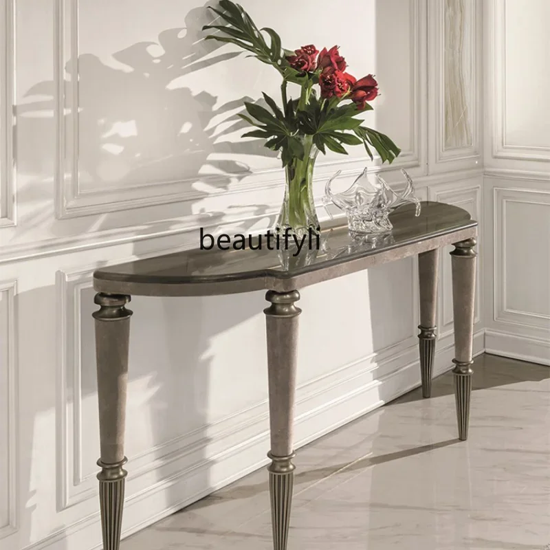 Modern Minimalist French Classical Villa Whole House Wood Veneer Entrance Corridor Crescent Console