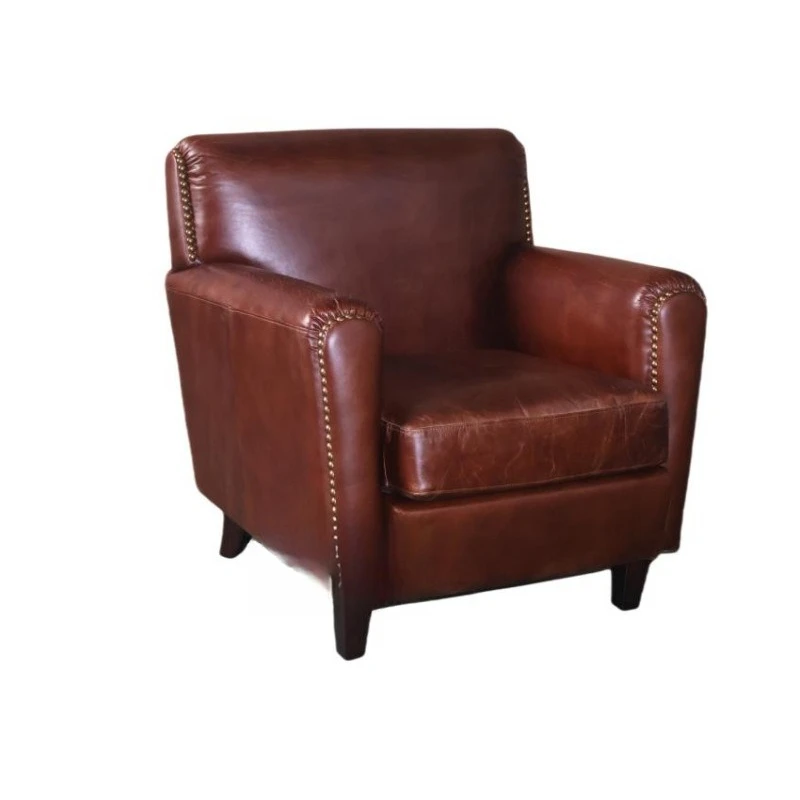 

Leather single sofa chair first layer cowhide retro brown negotiation sofa chair