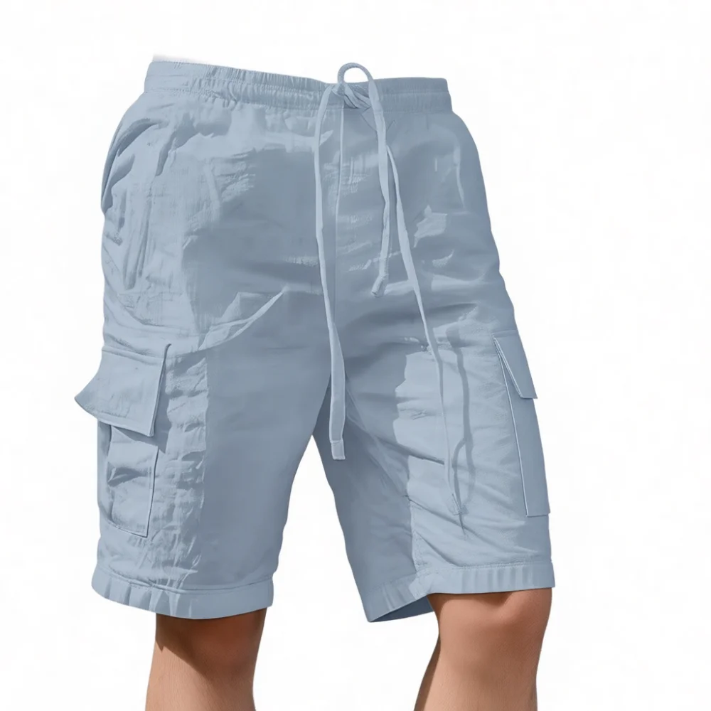 Mens Cotton Linen Shorts Summer Beach Casual Elastic Waist Straight Cut Solid Color Lightweight Breathable Comfortable Pants