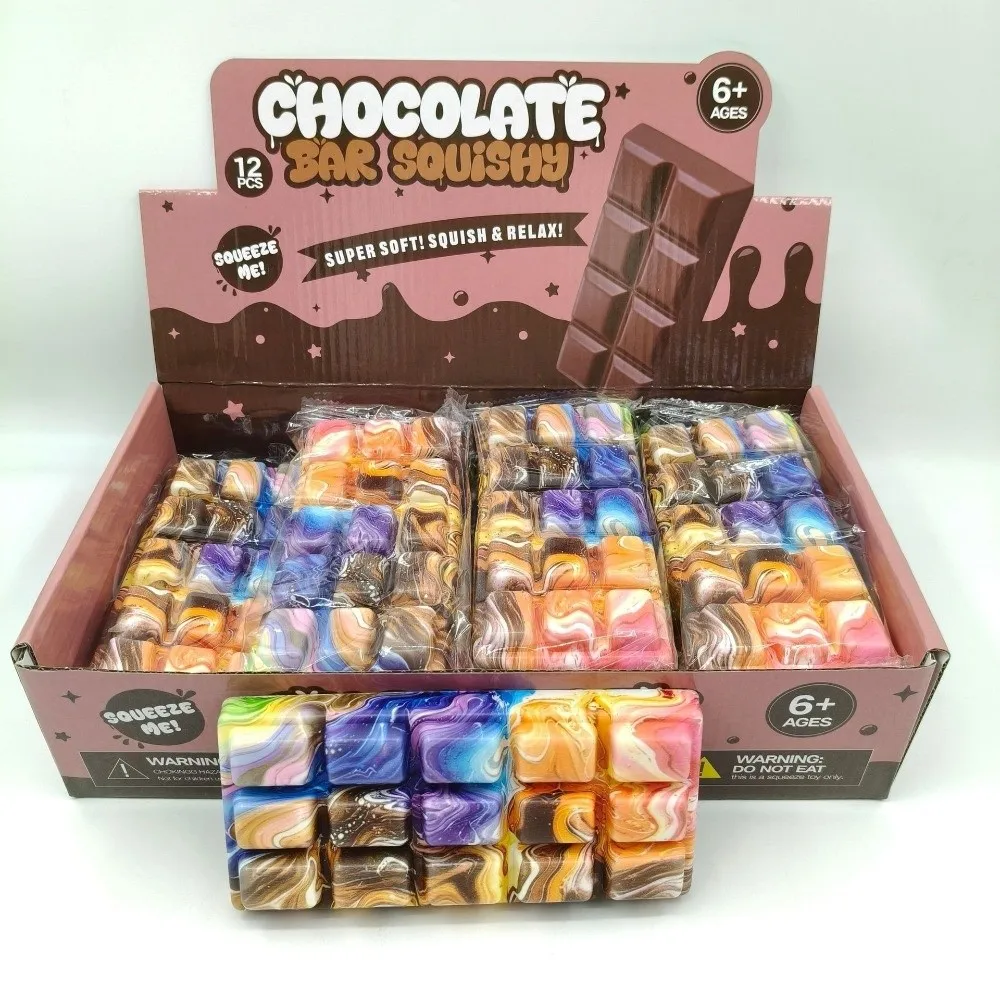Cute Chocolate Block Shape Chocolate Squishy Slow Resbound Slow Rising Chocolate Squeez Simulated Colorful Fingertip