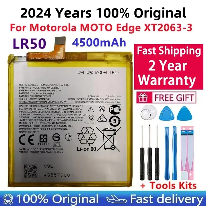 100% Original Replacement 4500mAh Batteria LR50 LR 50 Battery For Motorola MOTO Edge XT2063-3 Batteries +Free Tool Kits