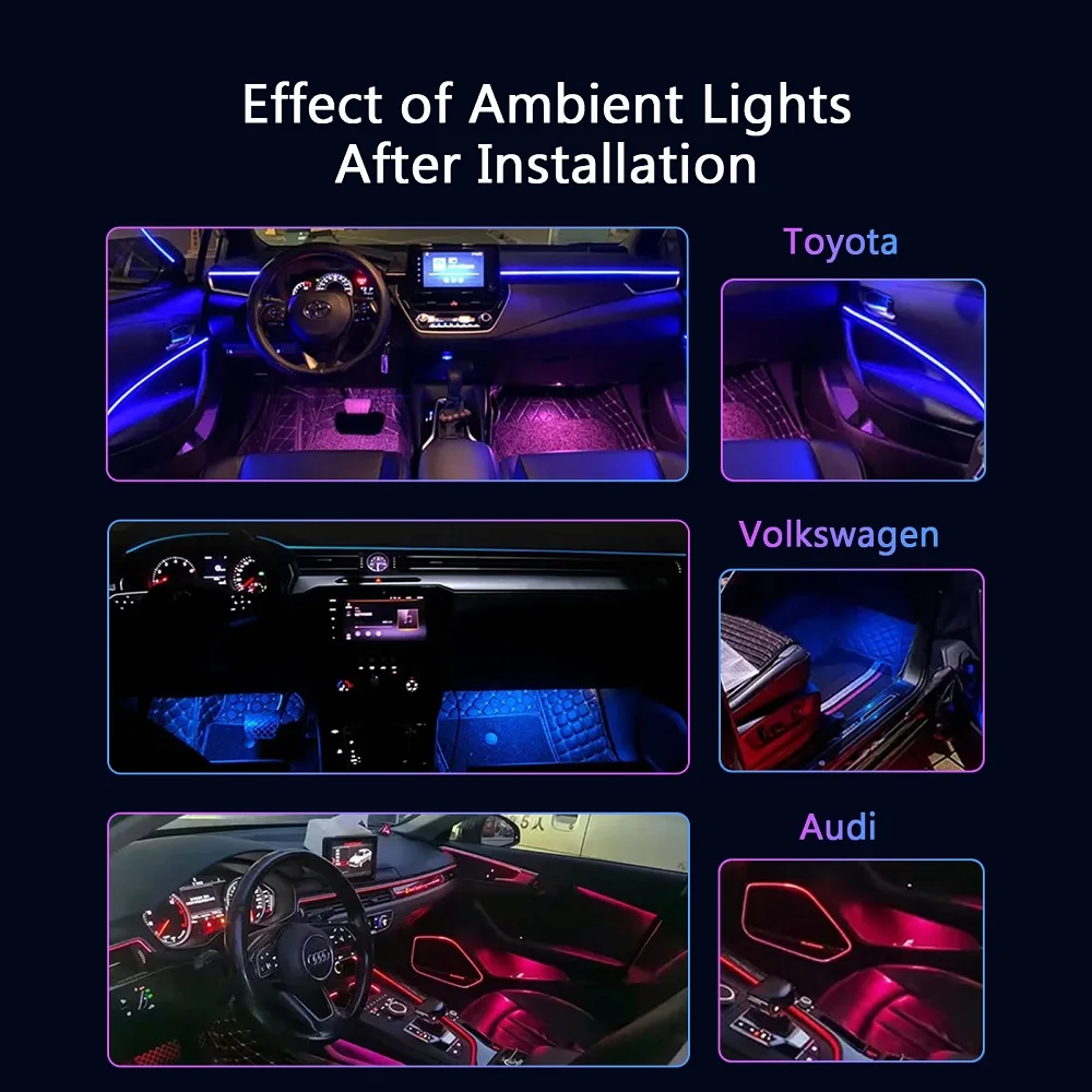 18 in1 Universal Symphony Car Ambient Lights 64 RGB Car Interior Acrylic Light Guide Fiber Optic Car Decoration Atmosphere Light image 4