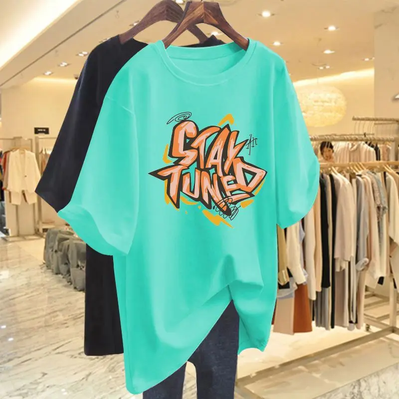 

Women Clothing Chic Y2k Letter Printed T-shirt Summer Short Sleeve Pure Cotton Short Sleeve Pullovers Loose Casual Vintage Tops