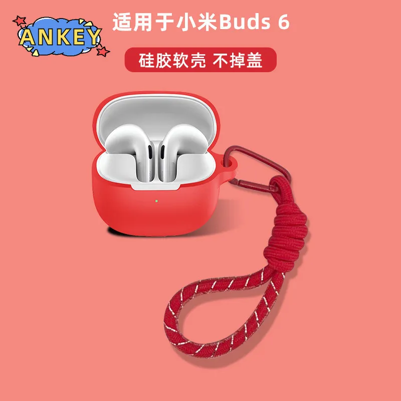 for Xiaomi Buds 6 Case Earphones Premium Silicone Cover Shockproof Accessible Charging Port Bring a hanging rope