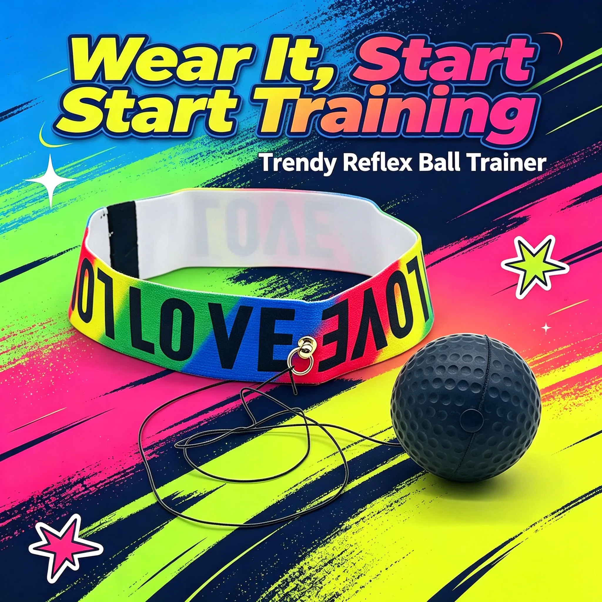 Head mounted Boxing Reaction Ball Trainer with Adjustable Headband, Elastic Rope, Speed Ball, Hand eye Coordination Training, Ho