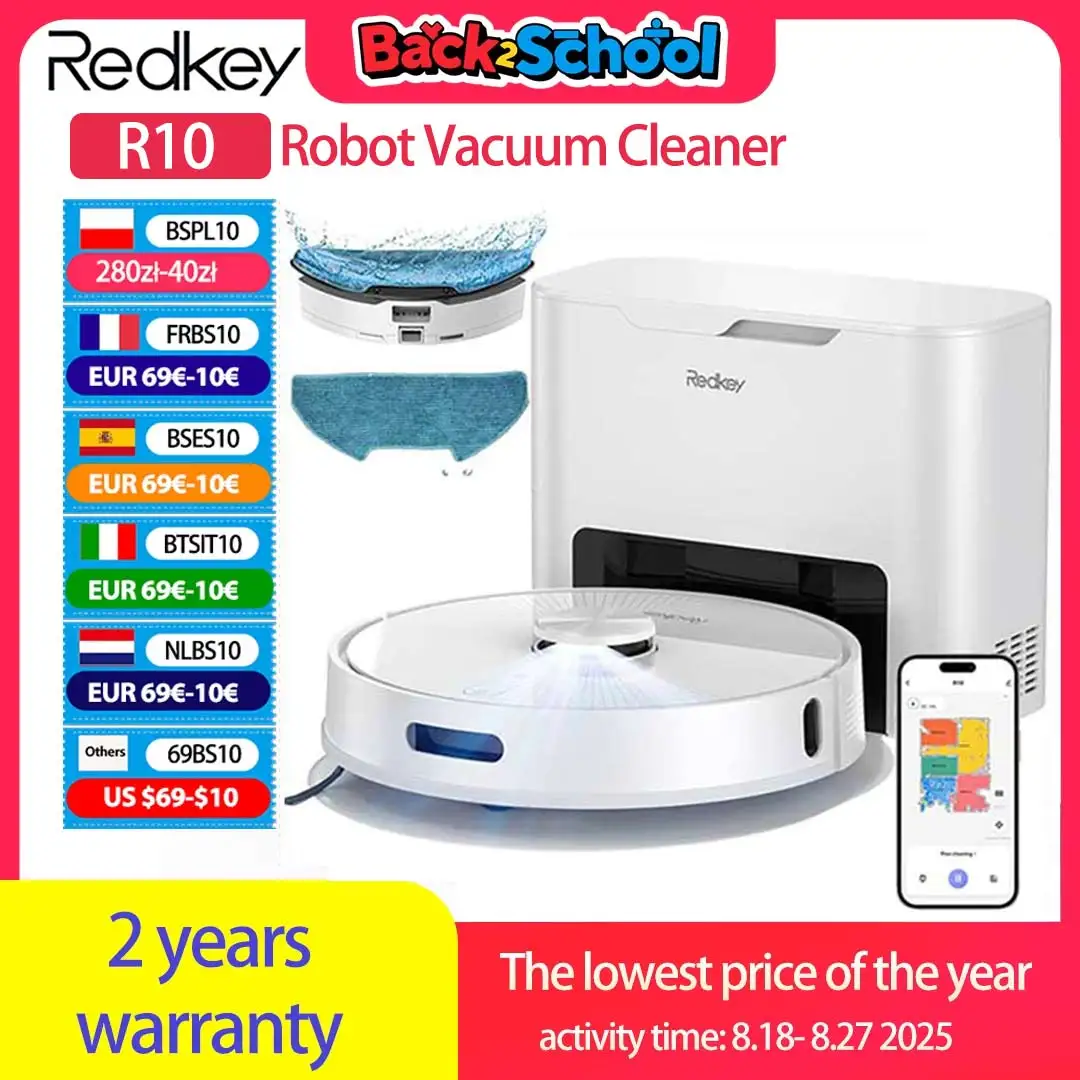 【Code:BTSIT10】Redkey R10 Robot Aspirapolvere 2-in-1 Auto Aspirapolvere Mop Funzione di Pulizia Navigazione LiDAR Forte Potenza di Aspirazione 4000Pa Pet-friendly