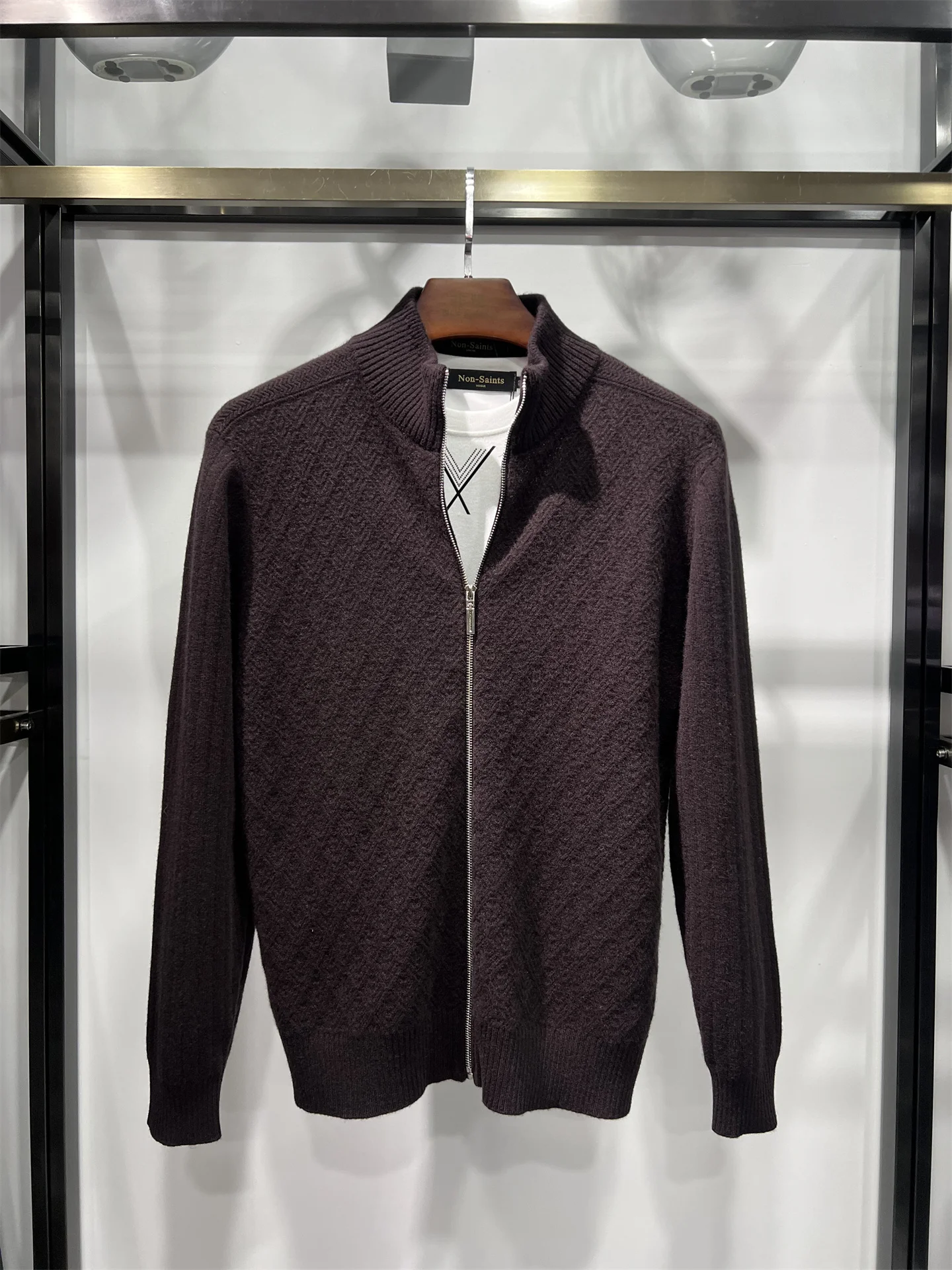 

Мужской шерстяной кардиган на молнии, осенне-зимняя повседневная верхняя одежда, вязаный свитер с длинным рукавом, воротник-стойка, теплый, для ношения под одеждой