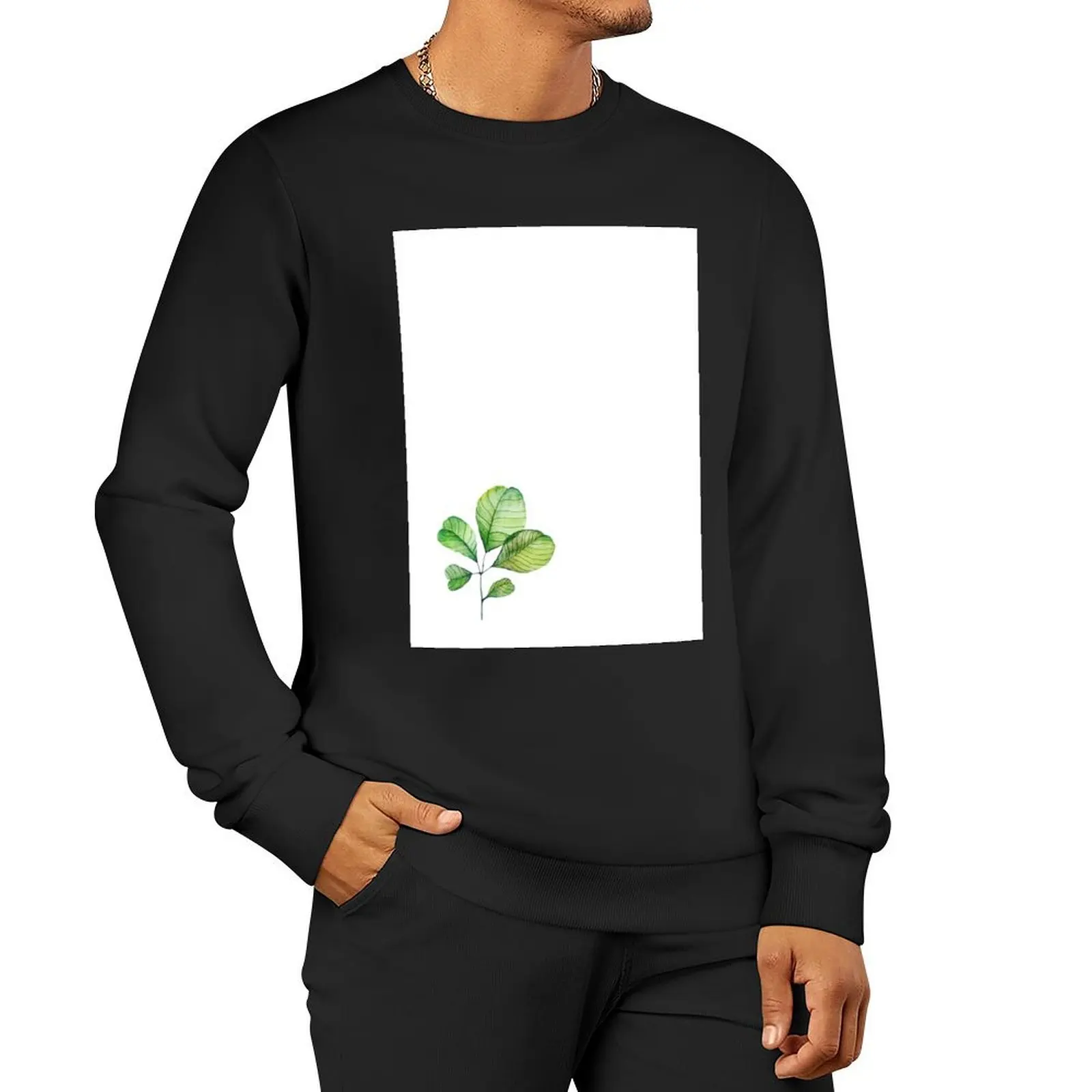 Simple Green Watercolour Leaf.2 Pullover Hoodie men clothing blouse oversize sweatshirt