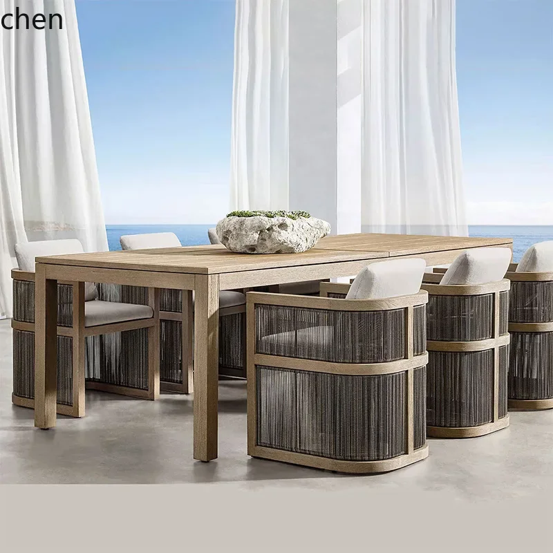 

DSA Teak Wood Table and Chair Set for Courtyard Waterproof and Sunproof Garden Leisure Solid Wood Furniture