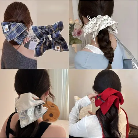 Square Towel Large Intestine Hair Band Plaid Red Women's Ball Head Low Ponytail Square Headband Headdress Hair Accessories
