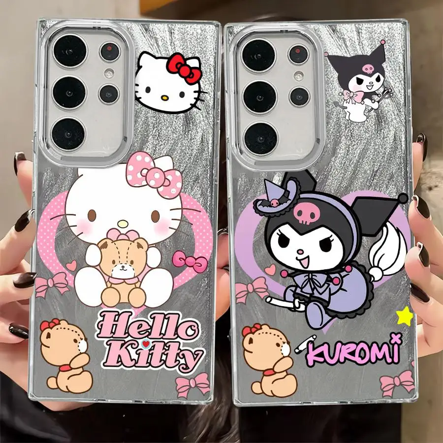 Sanrio Kuromi Hello Kitty Case for Samsung Galaxy S22 Plus S21+ S23 S21 S20 FE S25 Ultra S20 FE S24Ultra Black Soft Shell
