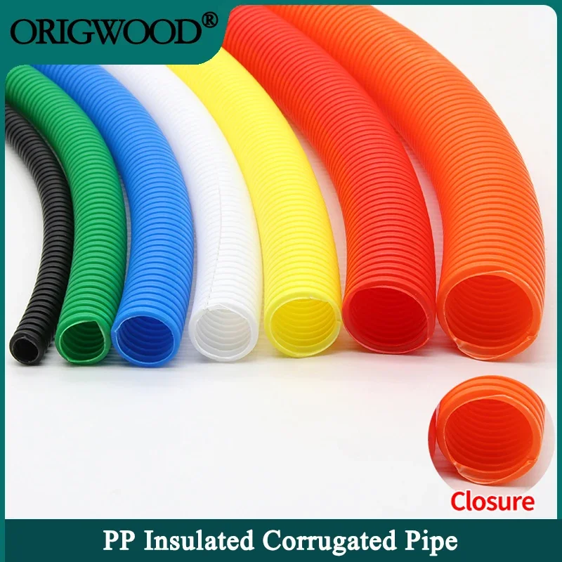 1/5/10M PP Insulated Corrugated Pipe ID 7.5mm-34.5mm Closure Wire Hose Threading Hose Plastic Corrugated Pipe Protective Sleeve