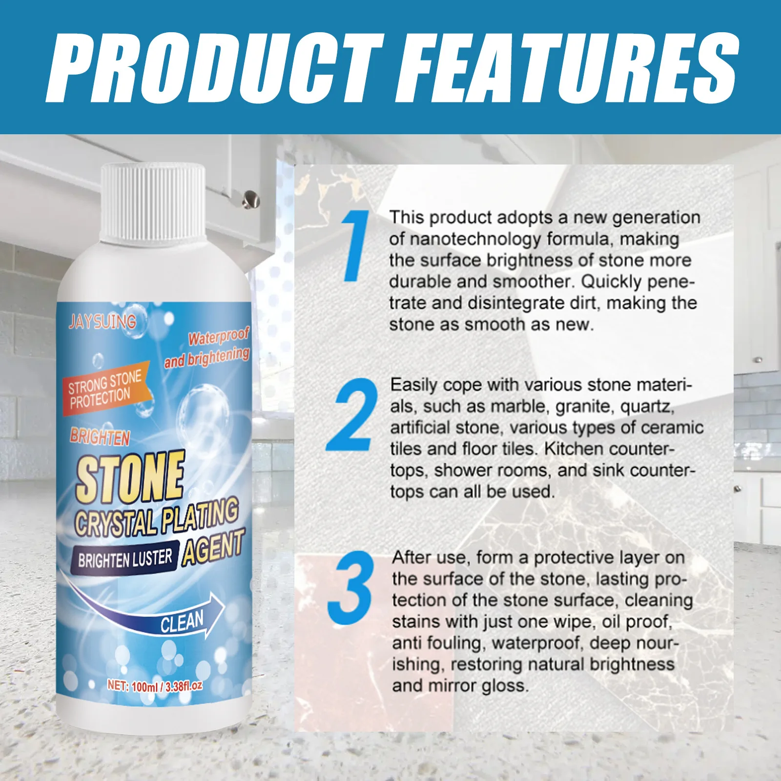 Stone Crystal Plating Agent Granite Cleaner Marble Scratches Repair Countertop Polishing Cleaner Tile Nano Crystal Coating Agent