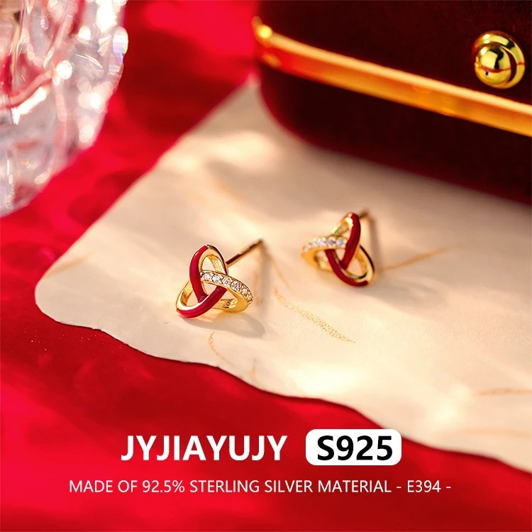 

JYJIAYUJY 100% цельно оригинальные серьги-гвоздики из стерлингового серебра S925, треугольный красный концентрический узел, модный подарок для женщин, E394