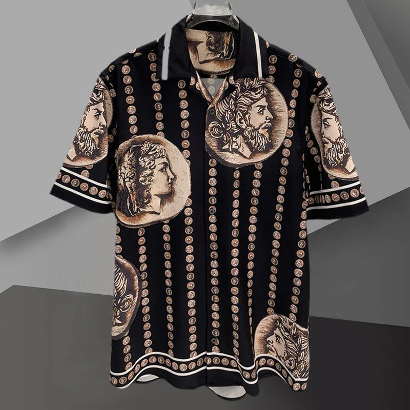 

Luxury Artistic Portrait Short Sleeve Shirt Men Streetwear Hawaiian Shirt Camisas De Hombre Hip Hop Party Holiday Button Shirt