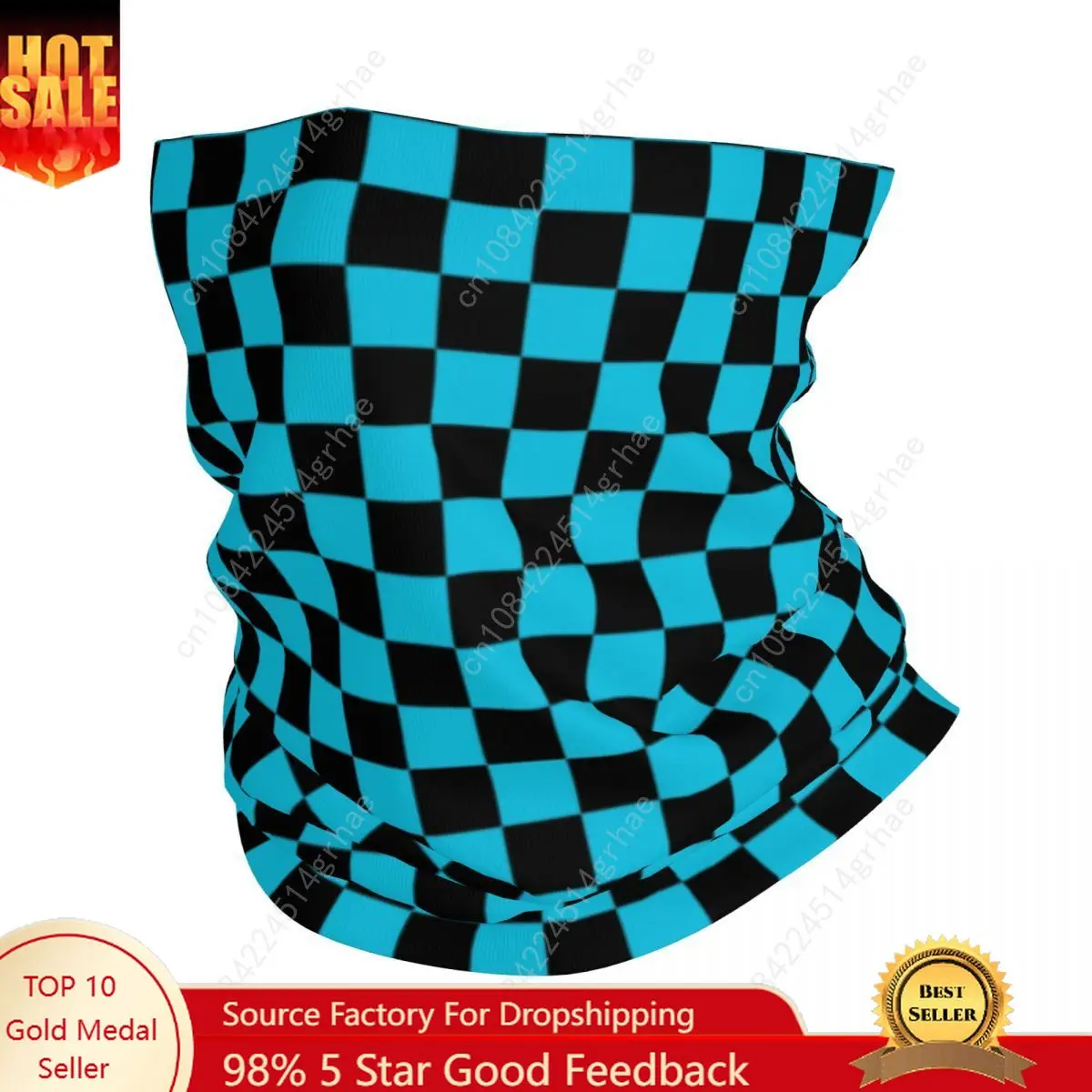 

Custom Blue And Black Geometric Checkered Neck Gaiter Men Women Windproof Winter Bandana Scarf for Ski