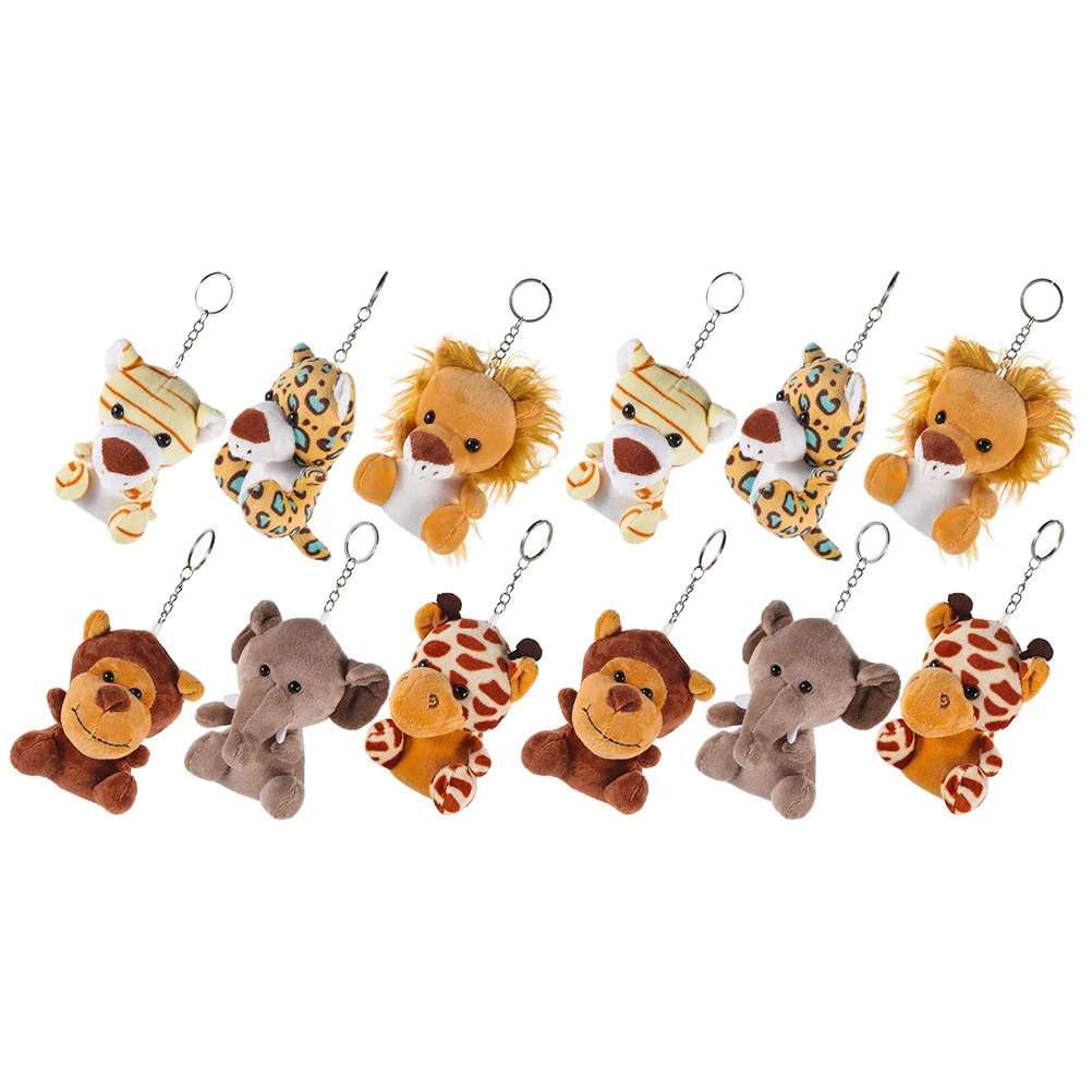 Mini jouets en peluche animaux de la jungle, petits animaux de la forêt en peluche, pendentif porte-clés, décorations en peluche, 12 pièces