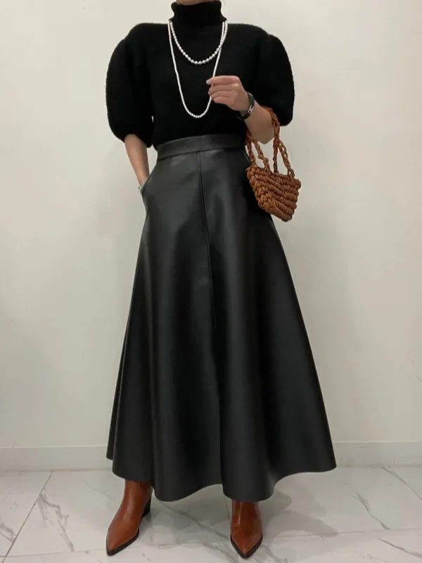 

Длинная юбка трапециевидной формы из искусственной кожи с высокой талией, женская осенняя модная утягивающая шикарная длина f, роскошная юбка Sensation Ci Commute