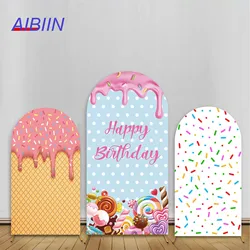 Candy Arch Backdrop Cover Colorful Lollipop Donut Ice Cream Birthday Party Decor Elastic Kid Baby Shower Background Photozone