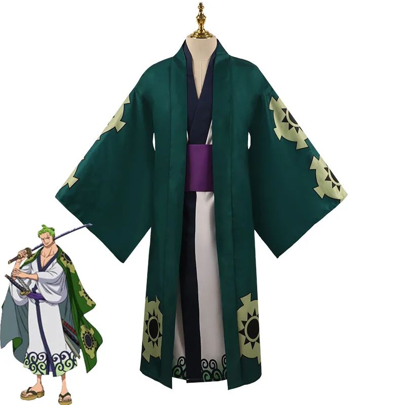 Roronoa Zoro Cosplay Kostuum Anime Een Stuk Kleding Volledige Set Kimono Volwassen Kinderen Kerst Halloween Feest Cosplay Rekwisieten Cadeau