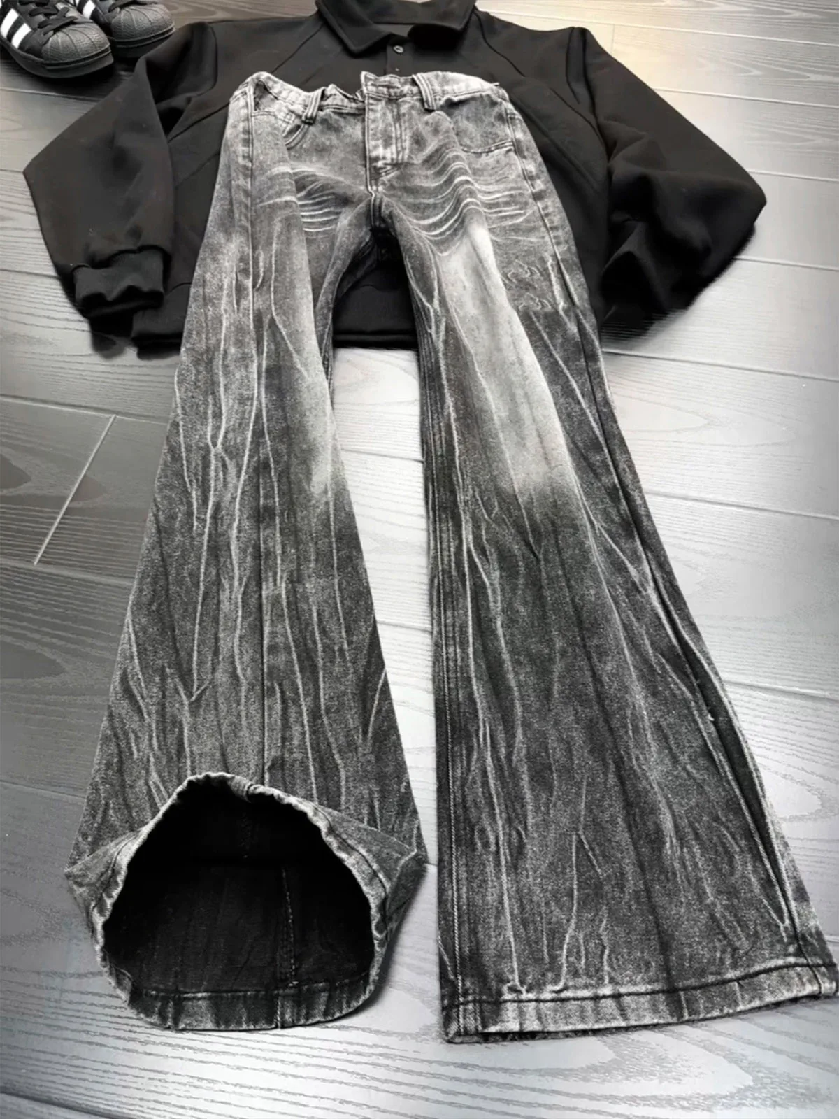Cleanfit Men's Slim Fit Straight Leg Jeans Spring American Washed Wide Leg Patchwork Hip Hop Straight Leg Trousers