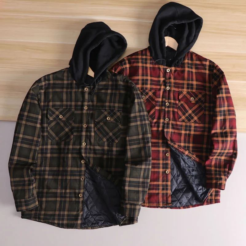 

Мужская осенне-зимняя фланелевая куртка из чистого хлопка с капюшоном, повседневная рабочая одежда, теплая модная городская подставка