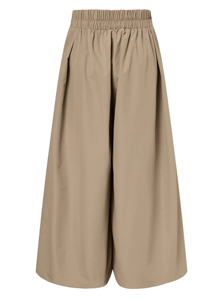 2024 ZANZEA Fashion Wide Leg Pants Women\'s Drawstring Trousers Casual Pantalon Femme Elegant Lace Up Solid Palazzo Oversized