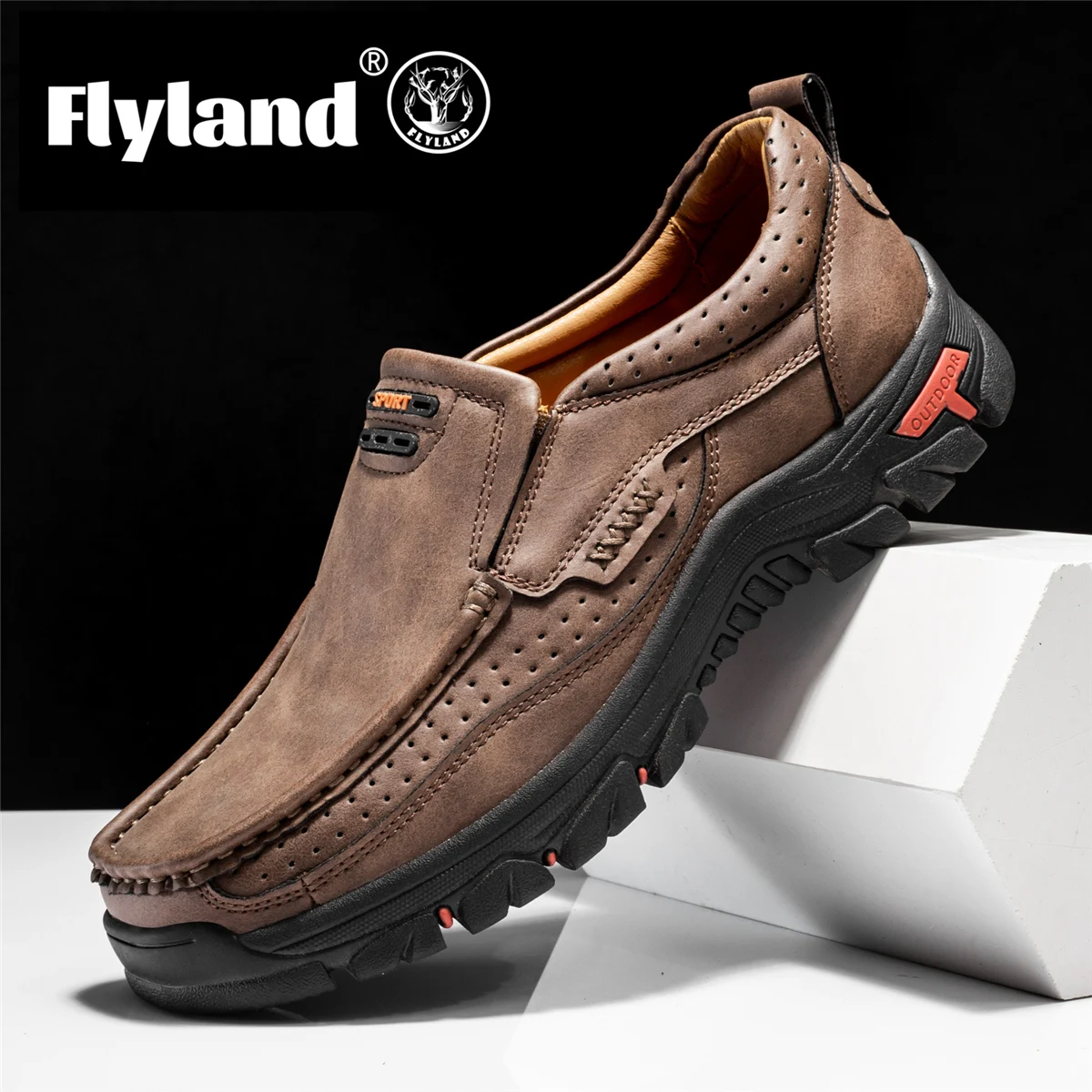 FLYLAND Men's Fashion Vintage Hand Stitching Soft Business Casual Leather Ankle Boots Handmade Shoes Flats Oxfords Plus Size