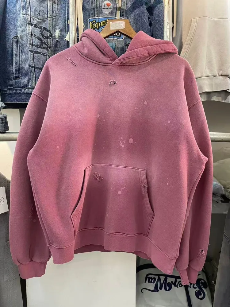 

Retro American Heavyweight Splaed Ink Hoodie High Street Waed Fce Lined Overhead Jaet Men Women Trendy