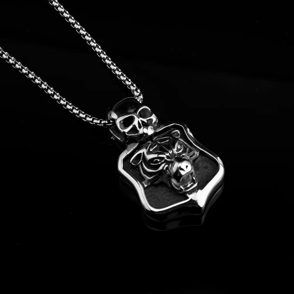 

Megin D Stainless Steel Titanium Animal Tiger Head Skull Hip Hop Punk Rock Roll Pendant Collar Chains Necklace for Men Women