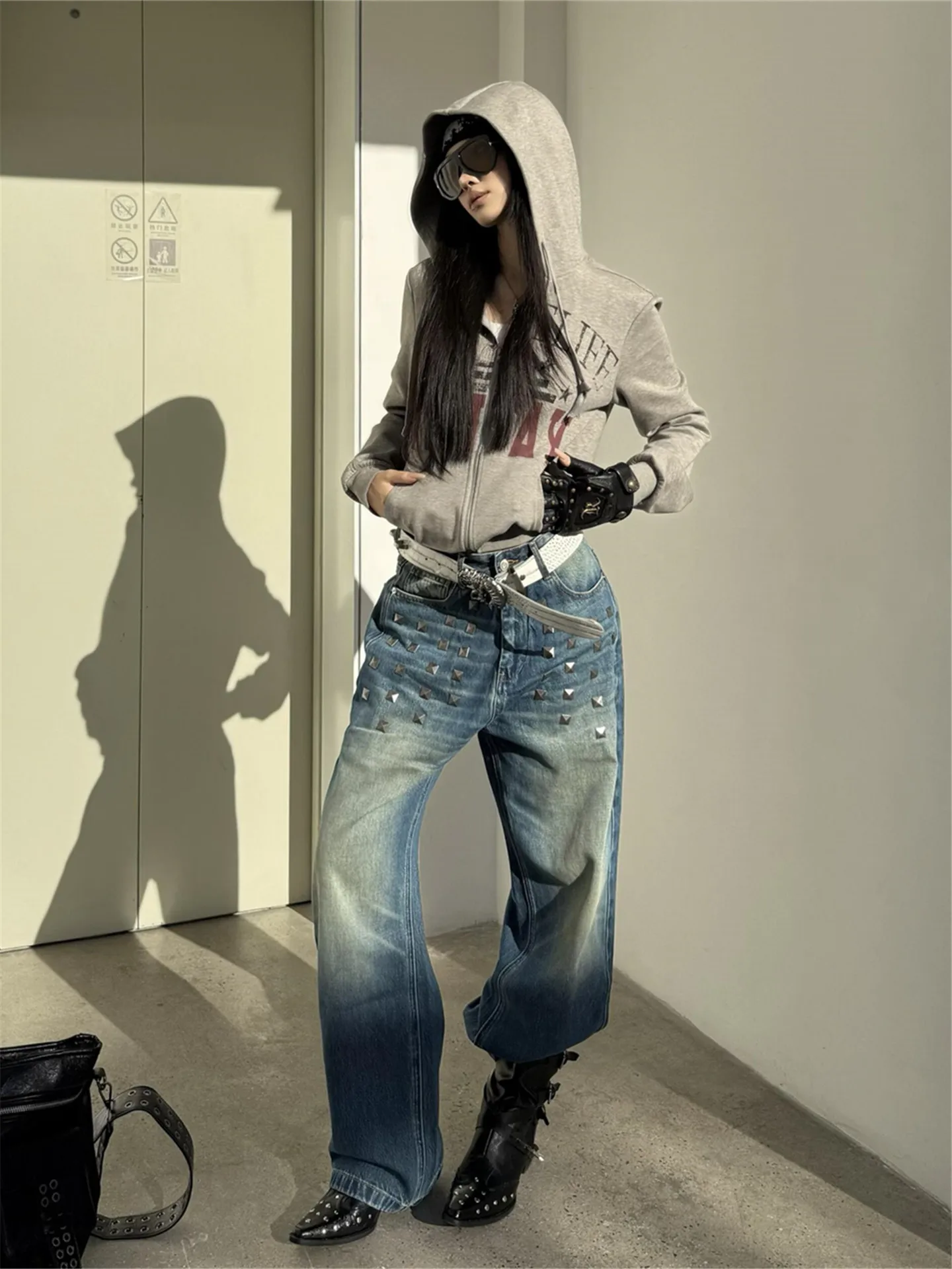

Retro American Street Style Low Waist Wide Leg Jeans Women Spring Hot Girl Loose Slim Straight Floor-Length Pants