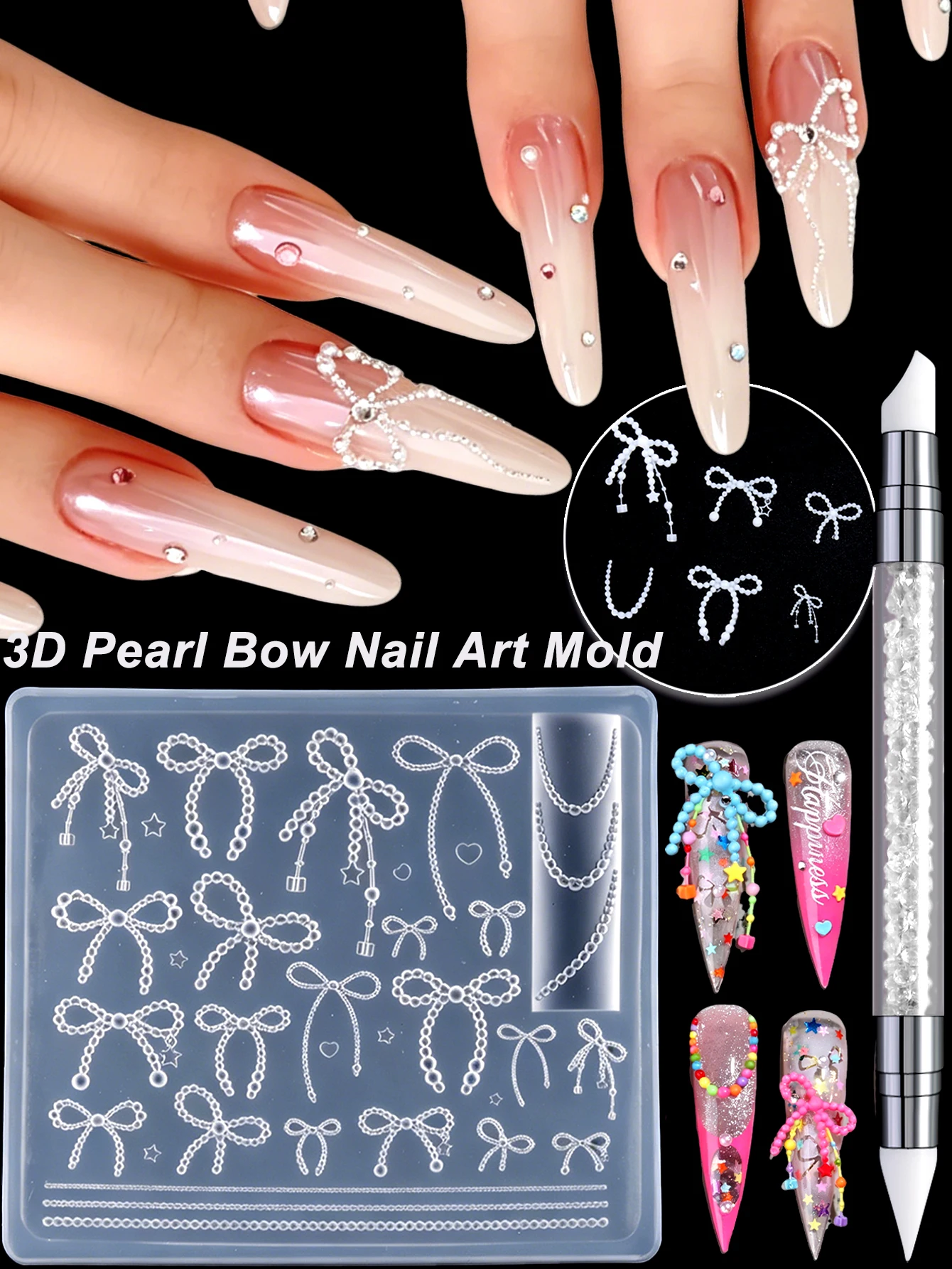 3D-Nagelkunst-Silikonform Barock-Perle Herz Stern Mond Quadrat Nagelcharme-Herstellungsform Wiederverwendbare Vorlage DIY Maniküre Schmuck – Detail 5