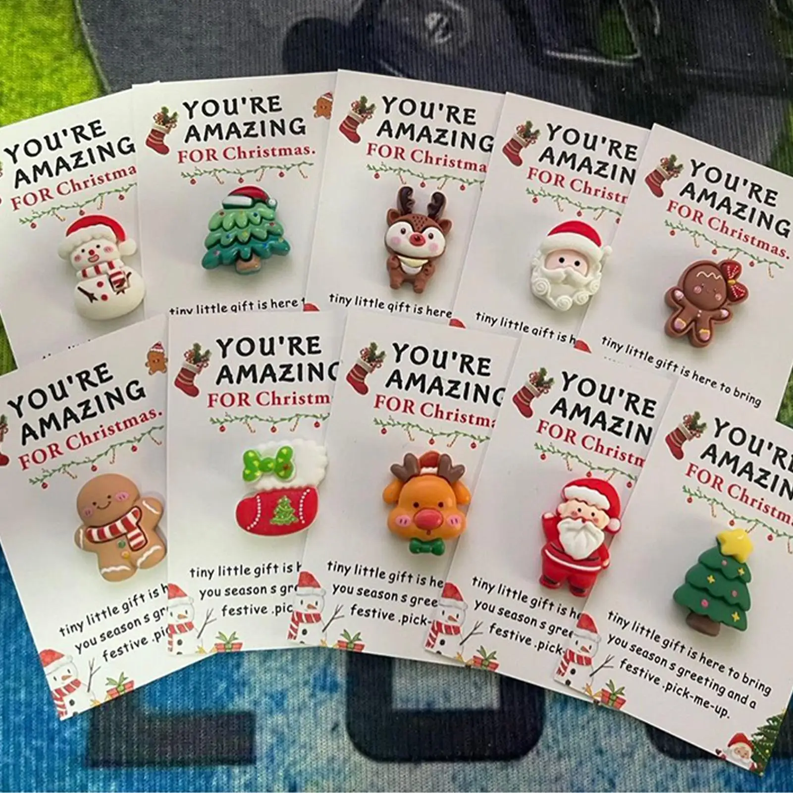 10 Stück Weihnachts-Mini-Umarmelkarten mit Harzornamenten, Urlaubsatmosphäre, Ornament, Herzwärmungskarten, Weihnachtsgeschenke, Grußkarte