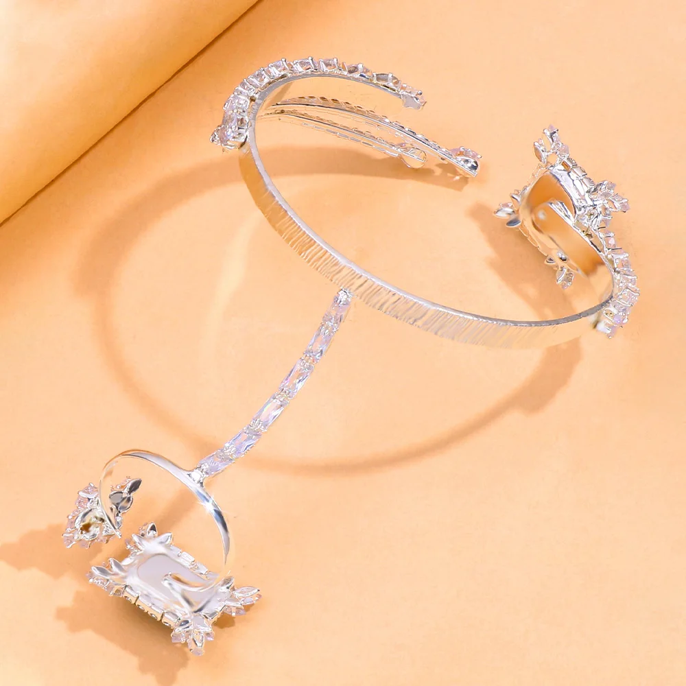 Luxury Zirconc Green Bracelet Jewellery for Women Charm CZ Bangle Full Wedding Female Bridesmaid Hand Palm Bracelets Gift