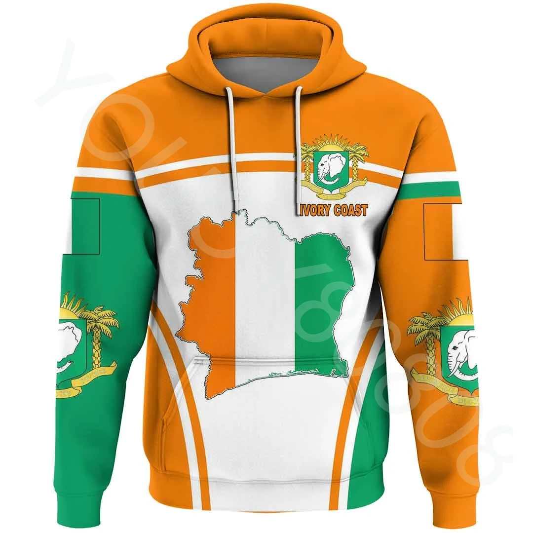 Men's Autumn Winter African Zone Country Clothes 3D Print Loose Simple Style - Ivory Coast Active Flag Zipper Hoodie