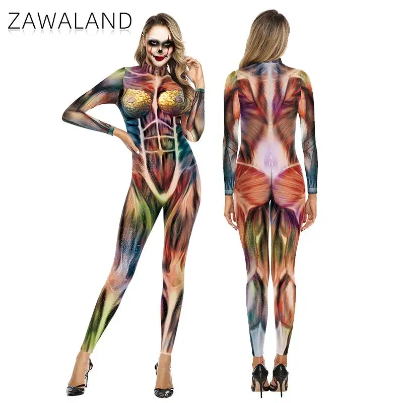 Zawaland Cosplay Costume for Women Adult Party Clothing Holloween Carnival Men Bodysuit Long Sleeve Slim Zentai Muscle Suits