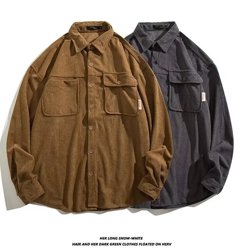 

American Corduroy Cotton Shirt Man Thickening Long Sleeve Brand Trendy French Style Designer Loose Casual Workwear Coats