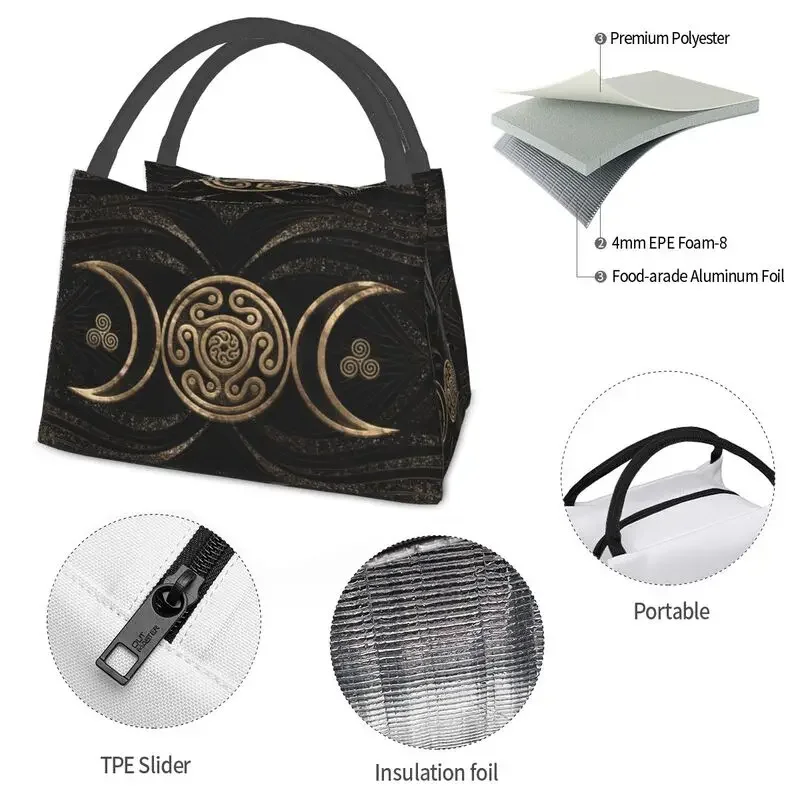 Custom Hecate Wheel Triple Moon Goddess Lunch Bags Women Thermal Cooler Insulated Lunch Box for Work Pinic or Travel