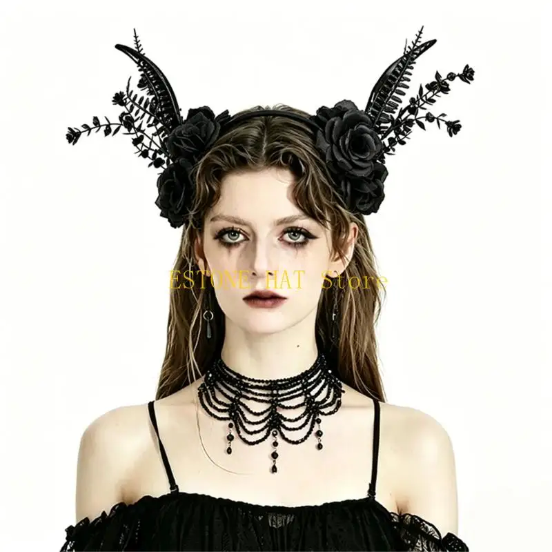 49MF Plastic Witch Horn Headband Halloween Dressing up Party Hair Accessory