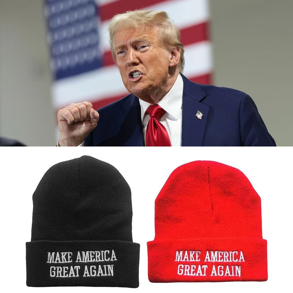 

Make America Great Again Beanie Patriotic Embroidery Design Donald Trump MAGA Knit Winter Hat Men Women Soft Warm Cuffed Cap